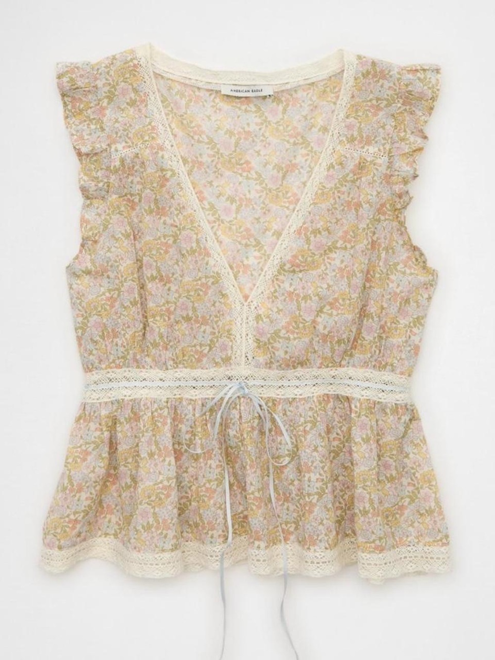 American Eagle Lace Trim Flutter Sleeve Top XL